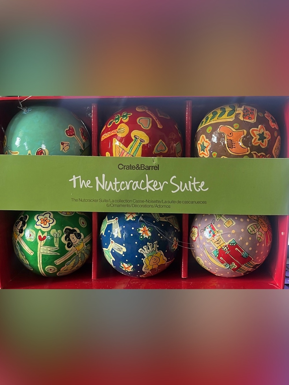 Crate&Barrel Vintage Hand Painted Nutcracker Holiday Ornament Set of 6